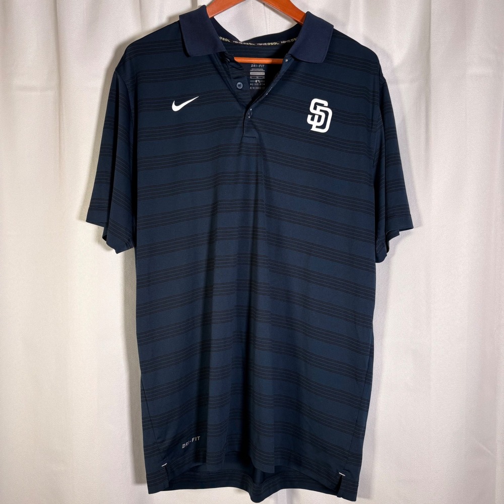 Nike San Diego Padres Polo Shirt Mens XL Blue Striped Dri-FIT MLB 31243X-PD1